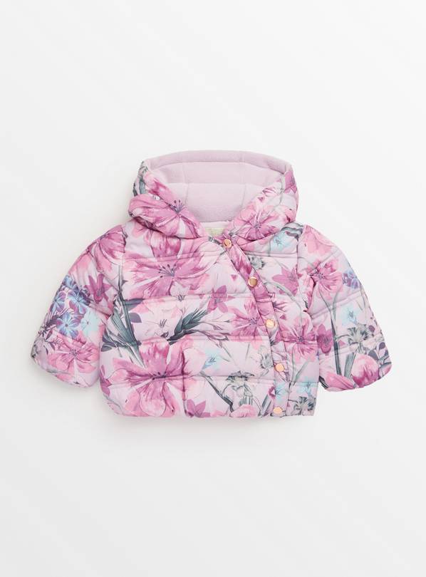 Pink Digital Floral Print Fleece Lined Puffer Coat 12-18 months